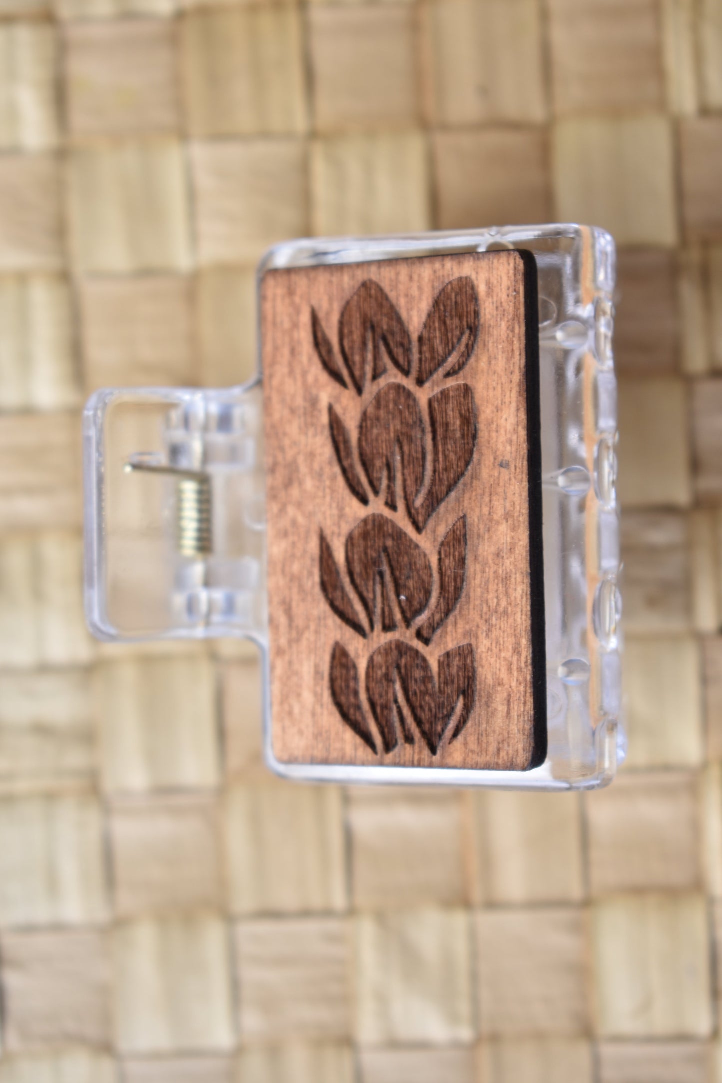 Mini Handmade Wood Engraved Hair Clip