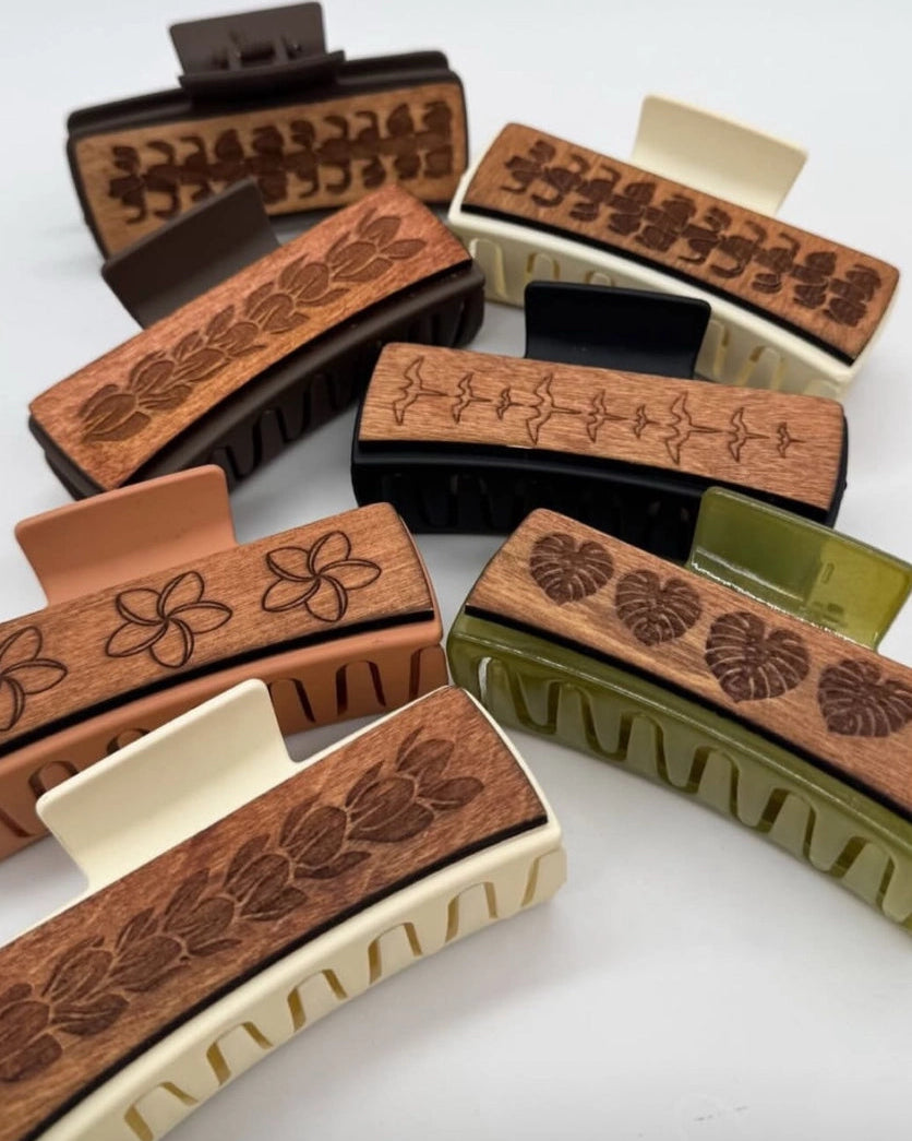 Handmade Wood Engraved Hair Clip