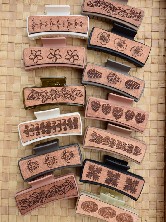 Handmade Wood Engraved Hair Clip