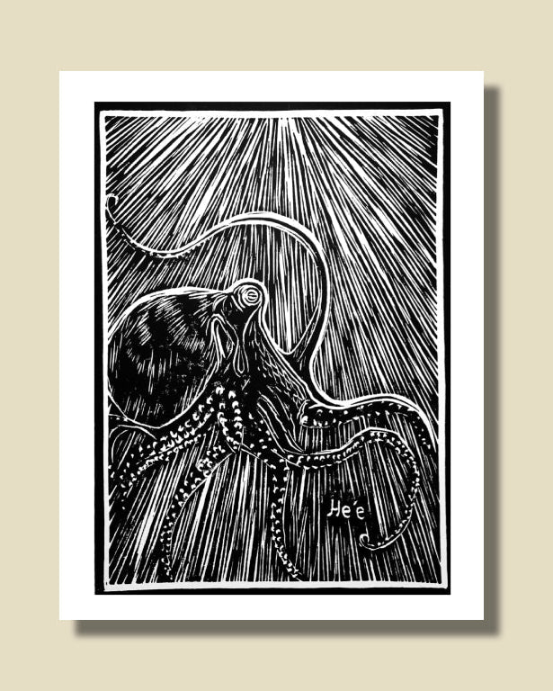 "He'e" Linocut Print - Art by Keale Comstock