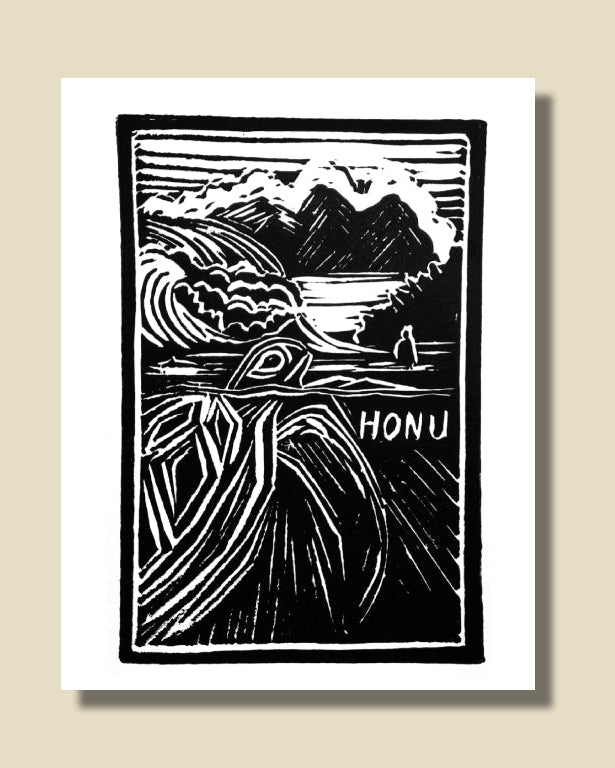 "Honu" Linocut Print - Art by Keale Comstock