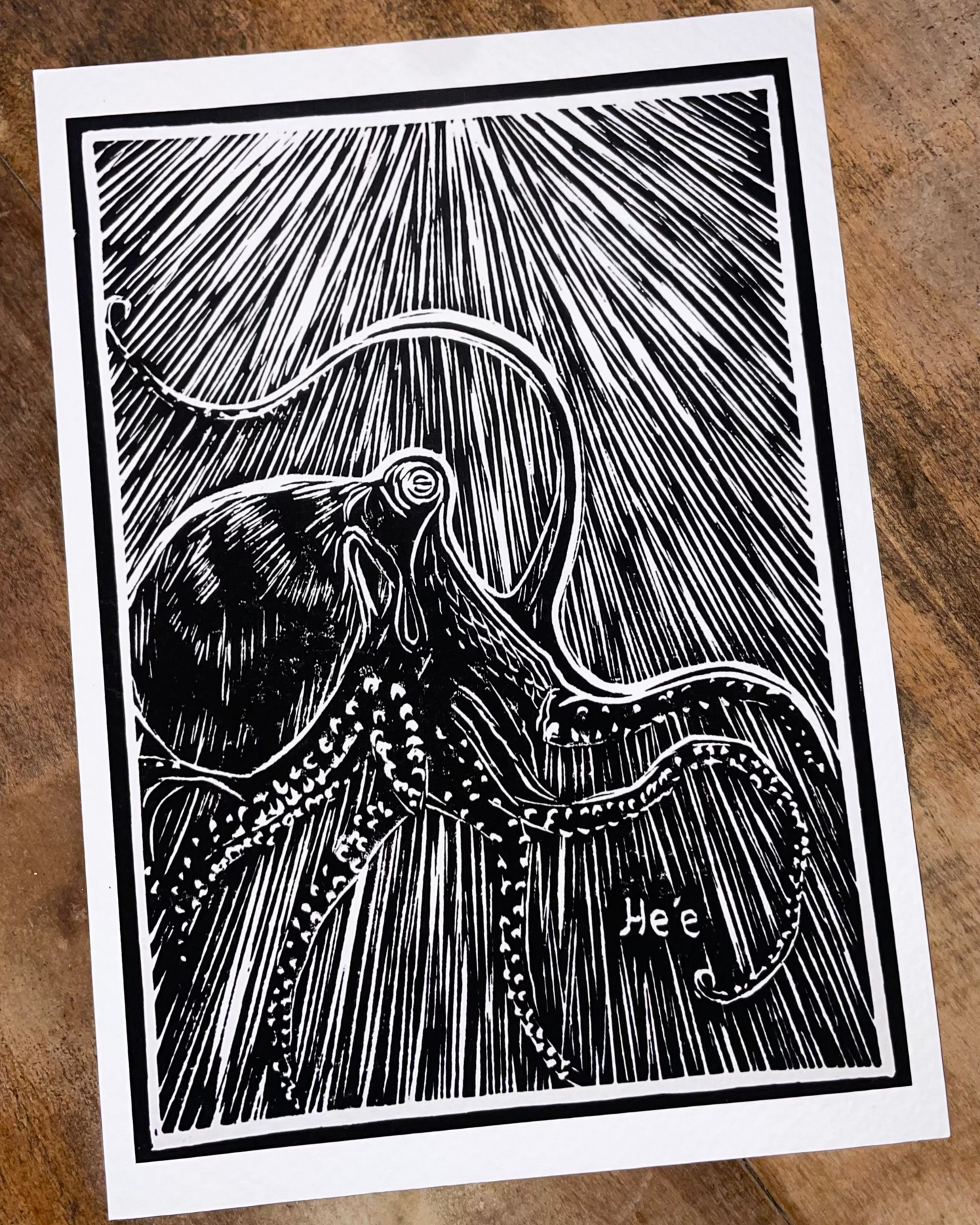 "He'e" Linocut Print - Art by Keale Comstock