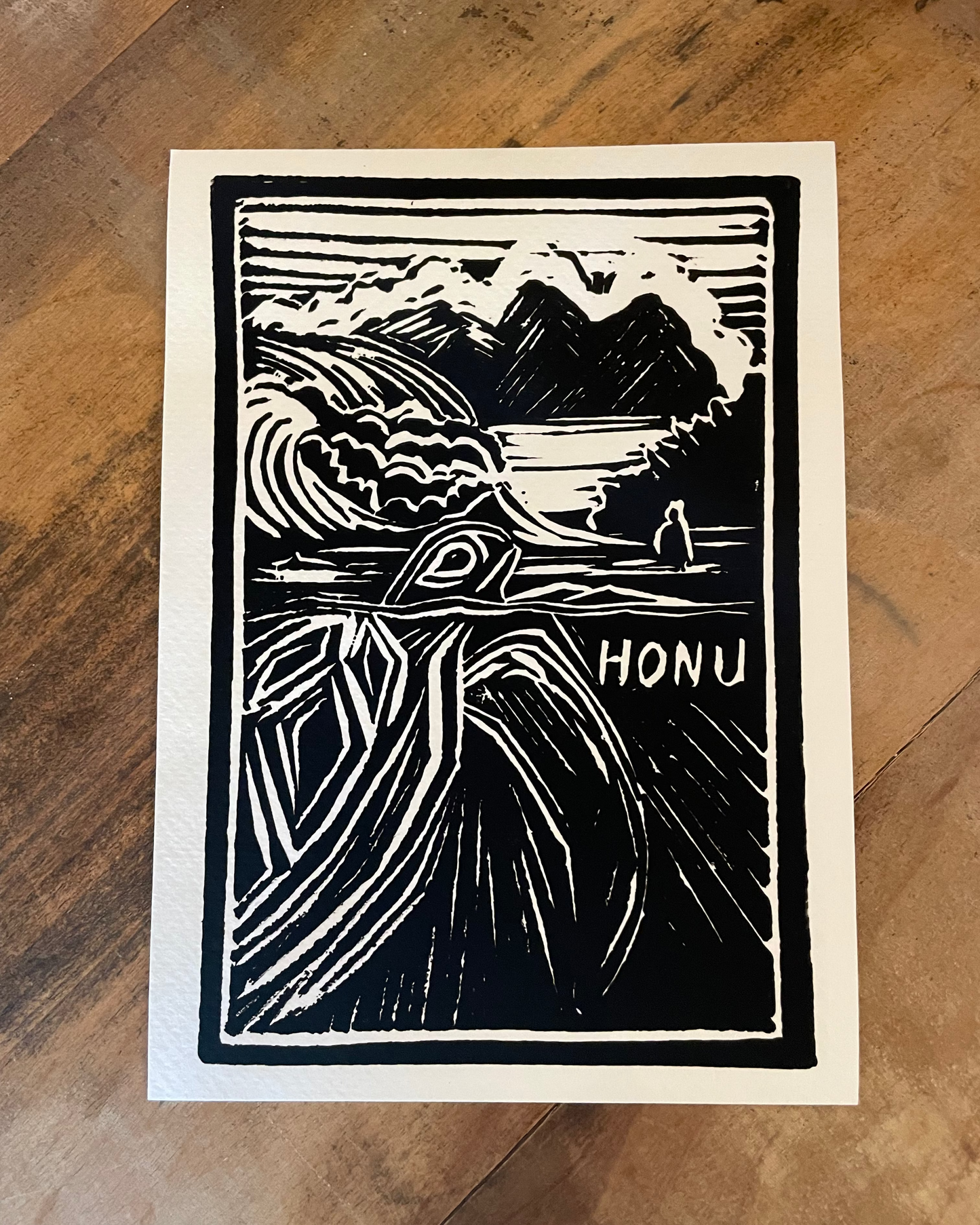 "Honu" Linocut Print - Art by Keale Comstock