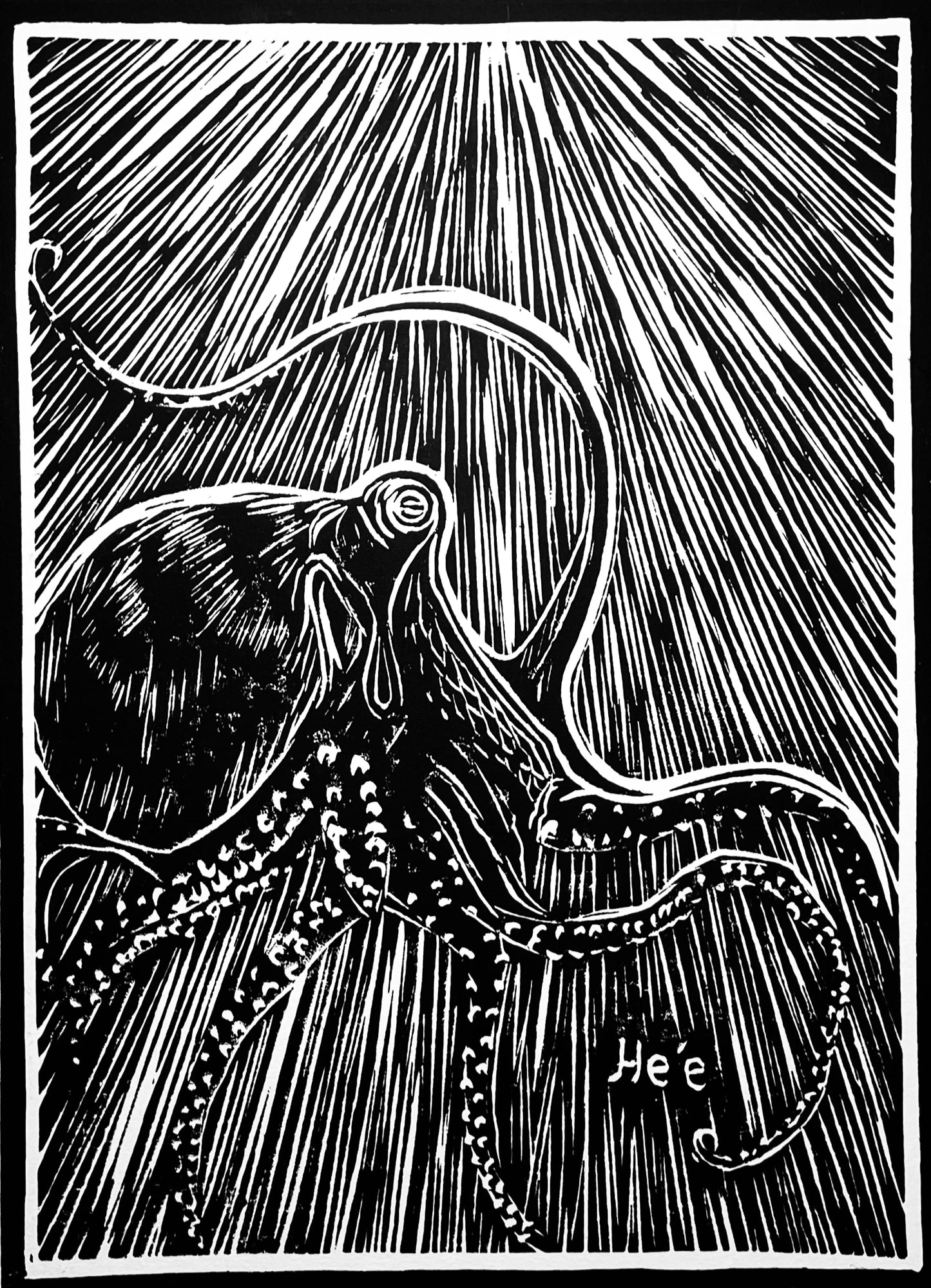 "He'e" Linocut Print - Art by Keale Comstock