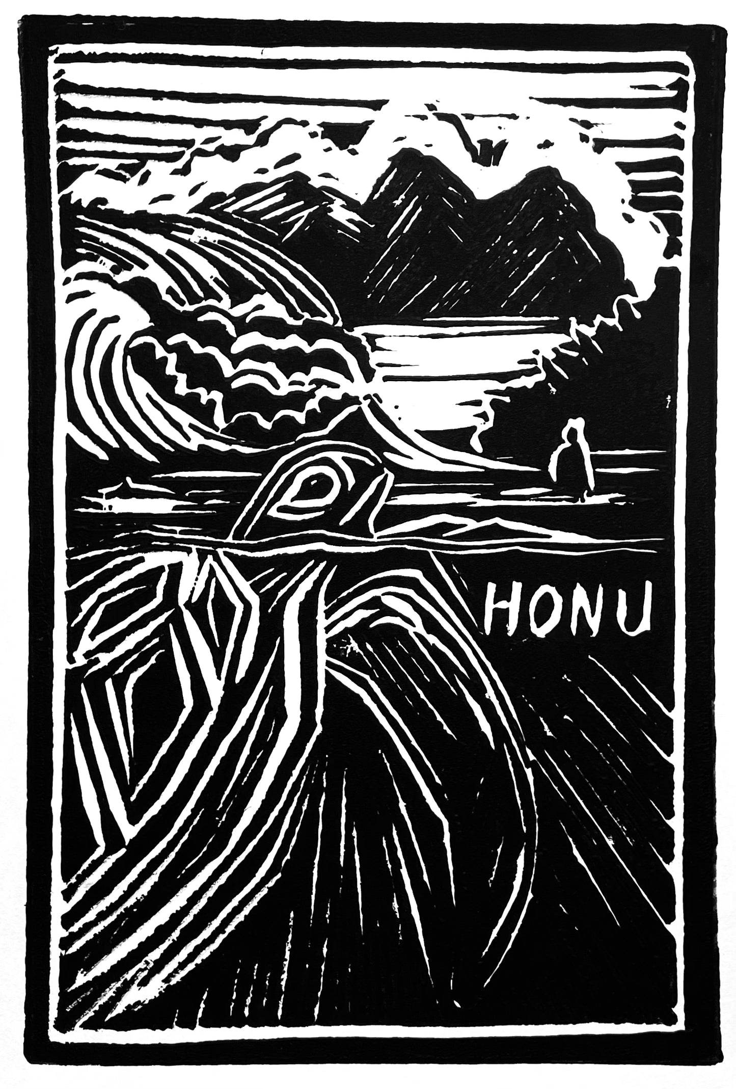 "Honu" Linocut Print - Art by Keale Comstock
