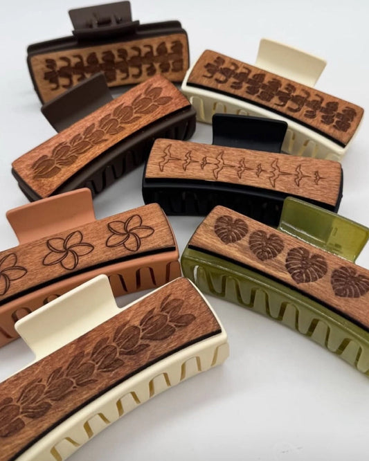 Handmade Wood Engraved Hair Clip
